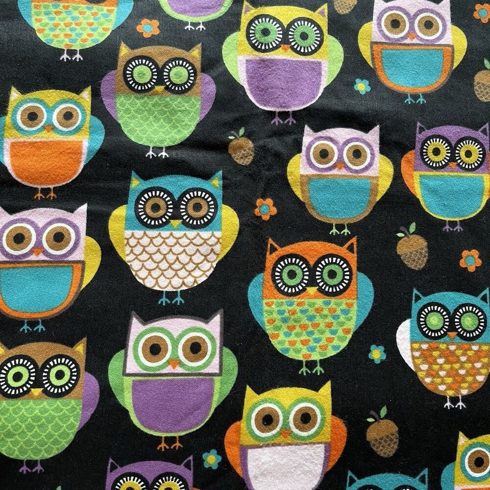 Hoot Owls Black Flannel Fabric Acorns Jo-Ann Fabrics By the Yard 44" Wide